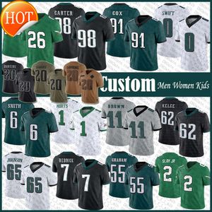 2024 New 1 Jalen Hurts Saquon Barkley Football Jersey AJ Brown Devonta Smith Dandre Swift Haason Reddick Fletcher Cox Brandon Graham Carter Brian Dawkins Randall Cun