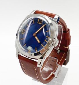 MEN039S WATCH 47mm Handbuch UP Kette Mechanische Bewegung Luxusblaues Zifferblatt Poliert 316L Hülle Hochwertige braune Lederband WRI6298430