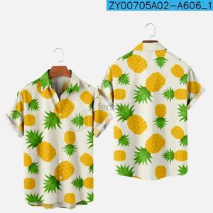 Men's Casual Shirts Blouses 3D Print Fruit Pineapple Shirt Man Fashion Short Sleeves Button Lapel Streetwear Oversized Beach Clothes 24416