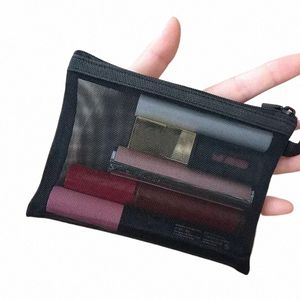 toalettartikar W sminkar Black Transparent Mesh Makeup Case Organizer förvaring Pouch Women Travel Cosmetic Bag Casual Zipper Z46N#