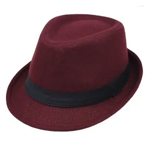 Berets Men Women Unisex Vintage Wide Brim Fedora Hats Плоскую верхнюю изогнутую отделку с твердым цветом