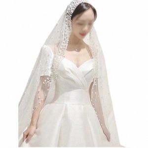 FI Single Layer White Ivory Tulle Pearls Simple Women's 3*3 Meter Bridal Veil Wedding Accores 2023 U8IG#