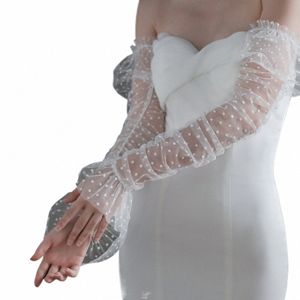 WG053 elegancki ślub ślubny biały lg rękawie miękkie kropki tiulowe marszczone narzecze