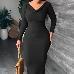 Casual Dresses Gotoola Autumn -Sale Women Clothing Solid Color Off -Neck långärmad Sexig klänning High Street Style Lady Mid