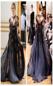 Demure Zuhair Murad Crew A Line Gray Chiffon Long Sleeve Lace Party Evening Prom Dresses For Special Endast Custom Made5918029