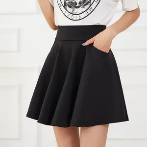 Skirts Pleated Plus Size 4XL Black Pocket Shorts Skirt Women's Basic Safety Pants School Flared Casual Mini Skater Medium