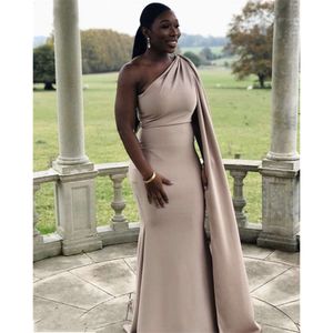 Dresses Champagne Bridesmaid With Cape African Special One Shoulder Floor Length Mermaid Satin Wedding Party Prom Dress
