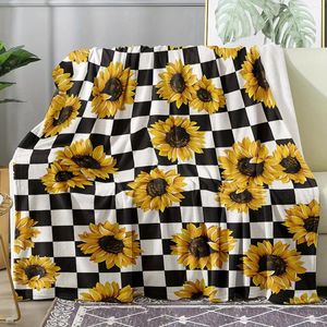 Blankets Sunflower Checkerboard Print Blanket Flannel Soft Warm Throw Nap For Couch Sofa Office Bed Camping