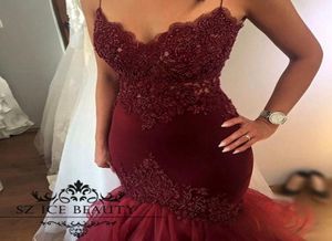 Burgundy Mermaid Prom Dress Spaghetti Cinghie senza maniche Dubai Arabo Arabo Long Evening Party Abito su misura Plus size3464297