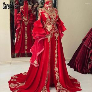 Festklänningar traditionella marockanska kaftan kväll långa ärmar applqiue pärlor kvinnor kaftan prom klänning robe de soirée femme