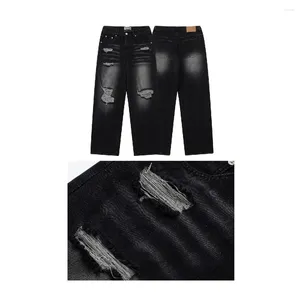 Erkek kot yıpranmış yırtık siyah sıkıntılı yıkama kot pantolon erkekler kadın estetik pantolon goth grunge kıyafetleri sokak kıyafetleri hiphop bahar