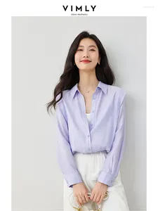 女性のブラウスVimly Light Purple Simple Simple Button Up Shirt Polo Collar Blouse Women 2024 Spring Lengeve Shirts Womens Tops M6162