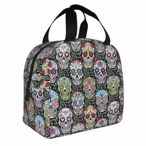 mexican Skull Pattern Insulated Lunch Bags Leakproof Halen Pumpkin Spooky Horror Cooler Bag Tote Lunch Box Food Storage Bags e5jj#