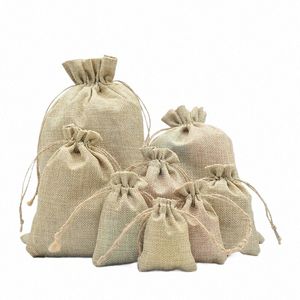 10pcs wiederverwendbarer Ladenbeutel natürliche Jute -Leinenkordelstring -Taschen Kosmetischer Schmuck Akquips Verpackungstasche 12 Größen zur Auswahl F7TG#