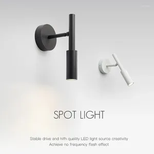 Wall Lamp Modern LED Black White Rotatable Spotlight For Bedside Bedroom Study Hallway Stairway Reading Lighting Fixtures