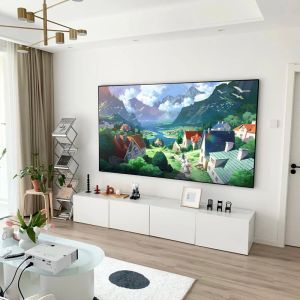 135 inch fixed frame narrow edge projector screen alr long throw grey ambient light rejecting cinema projection screen