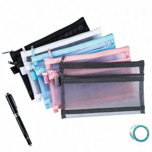 Double Camadas Mesh Bolsa Cosmética Kits de Gardeetria com zíper de alta capacidade Redes de lápis estatísticas Bolsa de scrapbook de scrapbook Organizador H5bo#