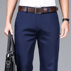 2023 Yaz Erkekler İnce Düz Haki Pantolon Klasik Stil İş Moda Lyocell Streç Pantolon Erkek Marka Giyim 240415