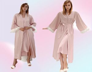 Yaoting Kimono Pink Silk Luxury Pyjamas Satin Sexig kvinna Nattklänning Custom Bathrobe Nightie Sleepwear Home Clothes Robe 2205108542842