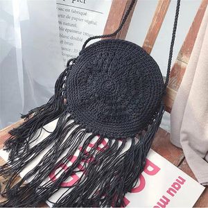 Drawstring 2024 Summer Straw Woven Bag Casual Boho Messenger Shoulder Tassel Handbag Crossbody