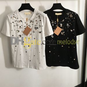 Shiny Sequin T Shirt Fashion Designer Diamond Tees Letter Print Casual Tshirts for Women Streetwear Hip Hop Top