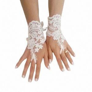 Guantes Fingerl Rękawiczki Novias Koronkowe rękawiczki ślubne Acries Transparent Vintage Bride Biała mittes U5HT#