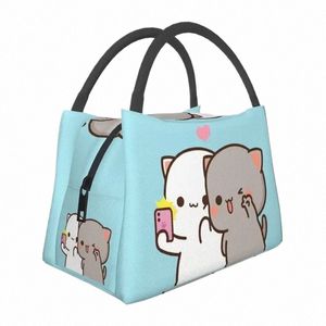Niestandardowe brzoskwiniowe i goma mochi cat torba na lunch Kobiet chłodne termiczne izolowane pudełka na lunch do pracy pinic lub podróż M51H#