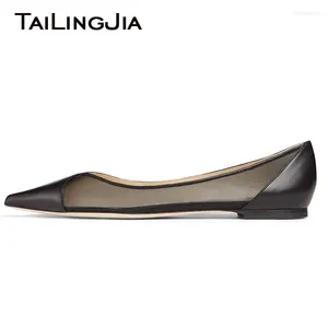 Sapatos casuais Summer Flats Sapato de malha pontudos para mulheres 2024 Senhoras elegantes preto prata branca PU couro de couro em tamanho grande