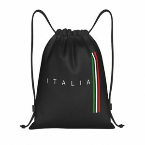 benutzerdefinierte Italien Flaggen -Kordelbeutel Frauen Leichtes Italien Qatar Sports Fitnessstudio -Rucksack D1gg#