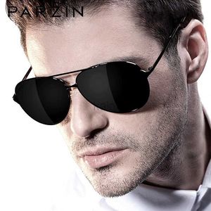 Солнцезащитные очки Parzin Classic Aviation Men Sunglasses Design Design Рамка рама сплав Пилот Поляризованные солнцезащитные очки для вождения мужского черного UV400 240416