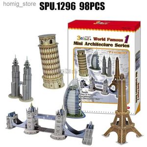 3D -pussel 98 st Världsberömd arkitektur 5in1 London Paris Pisa Bridge Tower 3D Paper Modal Puzzle Toy Y240415