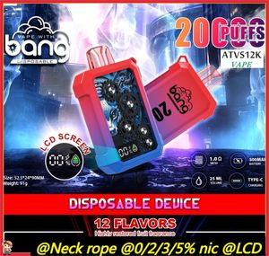 BANG DARTYBABLE DEUICE 20000 Puff 20K Puffs LCD Ekran jednorazowy Vape Pen Pen Authentic Vapers Hapers Cewka