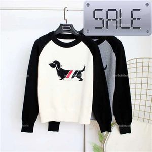 Spring And Autumn New Tb Academy Style Puppy Jacquard Contrast Bottom Shirt Raglan Long Sleeve Round Neck Knitted Sweater