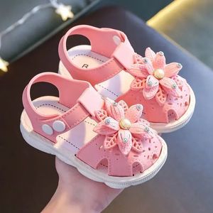 Solid Bow Childrens Summer Shoes Cute Pvc Beach Non Slip Sandaler för baby Girls Footwear Soft Infant Kids Fashion 240410