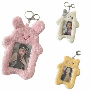 Cat Carto Plush Photocard Holder Rabbit Ins Carto Card Caver Cover Protective Case with Keychain Pendant Kpop Idol Photo Sleeve W0MV＃