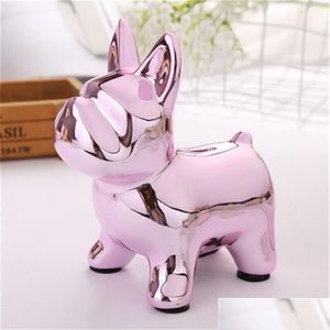 Новинка Pink French Bldog European Ceramic Crafts Piggy Bank Decor Decor Симпатичные украшения творческие деньги коробка 220248d доставка DHH1B