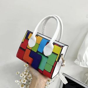 Akşam çantaları renk kontrast çok yönlü çanta kare omuz çantası geometrik yatay rahat moda crossbody