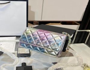 Luxury Designer Mermaid Princess Metal Lambskin Wallet With Chain Bags Classic Mini Flap Colorful Card Holder Cosmetic Purse Outdo5455910