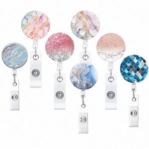 cute Marble Printing Carto Retractable Nurse Badge Reel Card Clip Student Doctor ID Card Holder School Office Supplies E7gP#