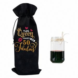 this Queen Makes Look 50 Fabulous Wine Bag Bottle Holder Bag Burlap Bags Wine Storage Drawstring Bag Birthday Party Gift for Her f8Ba#