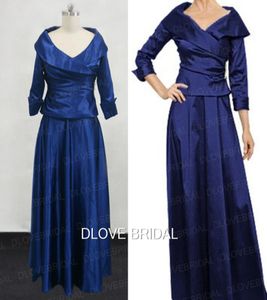 Royal Blue Taffeta أم الفستان العروس مع 34 من الأكمام الطويلة PO PO GEEFT GUEST A LINE LINE LEGNTH LEGNTH 8622057