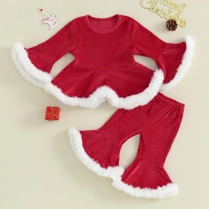 Roupas Defina as crianças meninas de Natal Manga de manga longa Hem uma linha A-line Tops Contraste Cintura elástica de cor calças escapadas 6 meses-4 anos