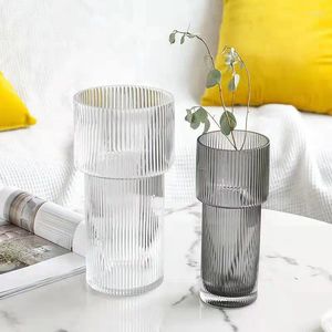 Vasos Padrão vertical europeu Vaso de vidro transparente Arranjo de flores hidropônico Decoração da sala de estar Decoração de interiores