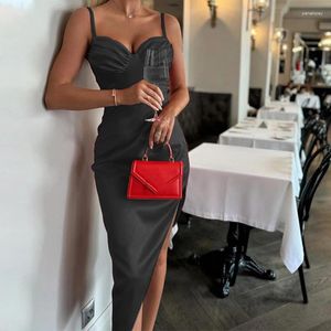 Lässige Kleider Lady Solid Bodycon V-Ausschnitt Partykleid elegant hohe spaltete Frauen Bankett sexy 2024 Frühling schlank von der Schulter Long