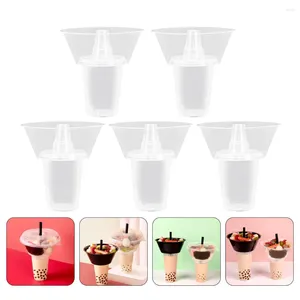 Disposable Cups Straws 5 Sets Plastic Food Snack Bowl Portable Drink Cup Outdoor Small Pp Supply Travel