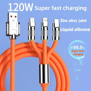 6A 120W 3IN1 USB FAST充電ケーブル用のiPhone 14マイクロUSBタイプCタイプC 8ピン液体シリコン充電ケーブルHUAWEI SAMSUNG XIAOMI WIRE CORD 1.2M/2M