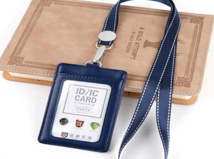 Korthållare ID Badge Holder Vertical PU Leather Holder med en klar fönsterplats och en löstagbar nacke lanyard5995388