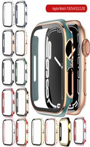 Double Color Hard PC Watch Case with Tempered Glass for Apple Watch Series 7 6 45mm 41 42 44 40 38 Screen Protector Bumper Full Co4469746