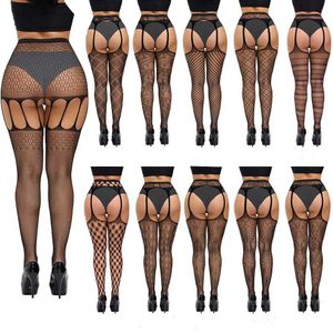 Sexy Socks New Plus Size Fishnet Stocking Garter Sexy Women Tight Open Crotch High Waist Lingerie Fishnet Pantyhose Crotchless Mesh Tight 240416