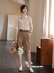 Kvinnors shorts houzhou sommarkoreanska för kvinnor brett ben hög midja casual lös vintage kvinnlig knä längd i streetwear